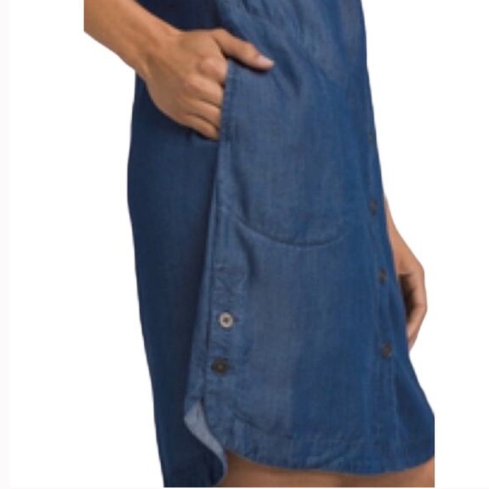 PrAna Talton Button Up Denim Tencel Sleeveless V-Neck Dress W1761 Sz M - Picture 2 of 11